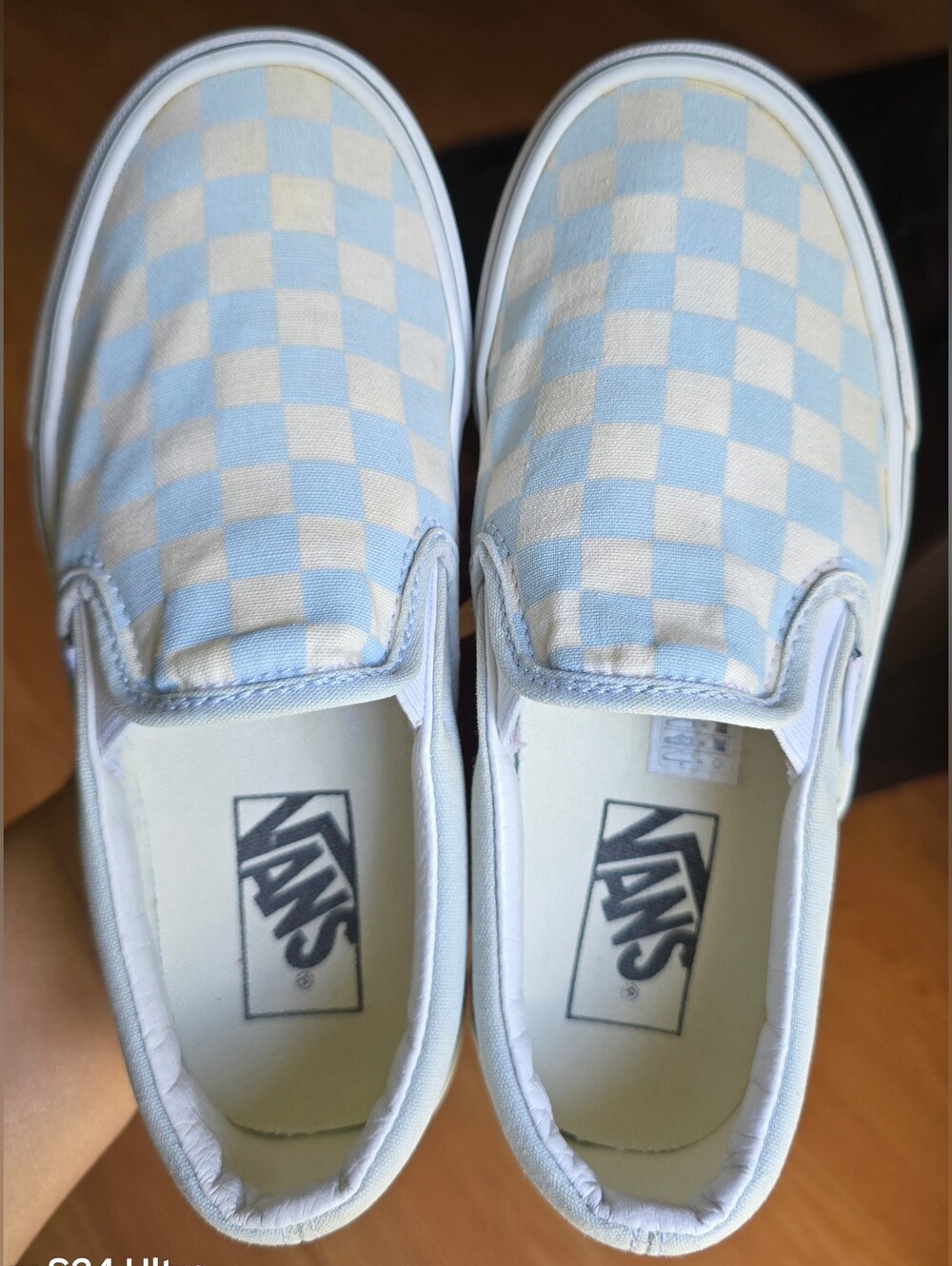 Sz 3.5 Men's/5.0 Women's VANS CLASSIC CHECKERBOARD Light Blue/White Slip-on Shoe - Picture 6 of 8
